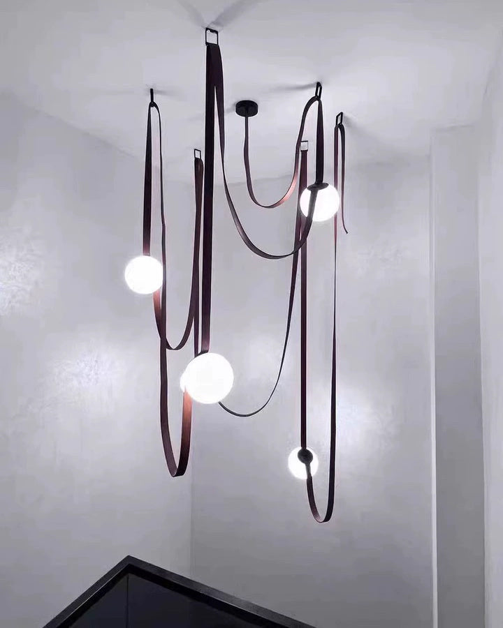 Hanglamp Leer Glas Bollen Luxe Verstelbaar Warm Wit Woonkamer Eetkamer | Sansoti