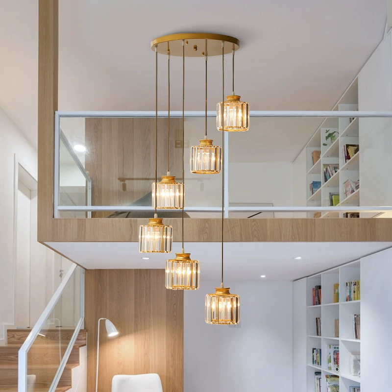 Kristallen Trapluchter met Verstelbare Kappen Goud Zwart Ijzeren Frame 6 of 9 Lampen voor Hoge Ruimtes Villa | Sansoti