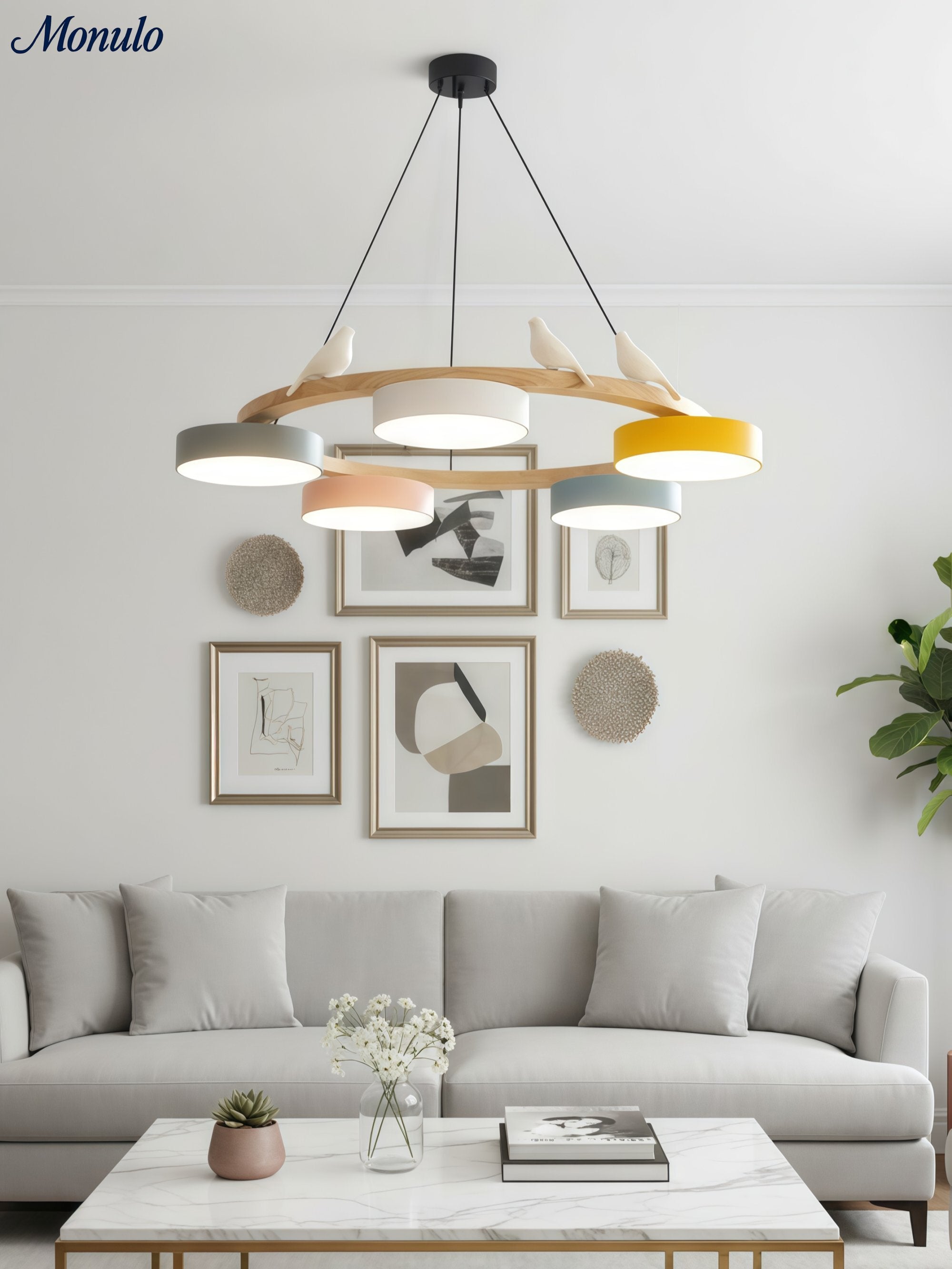 Decoratieve Vogelkroonluchter met Gekleurde Cirkels voor Eetkamer en Woonkamer | Sansoti