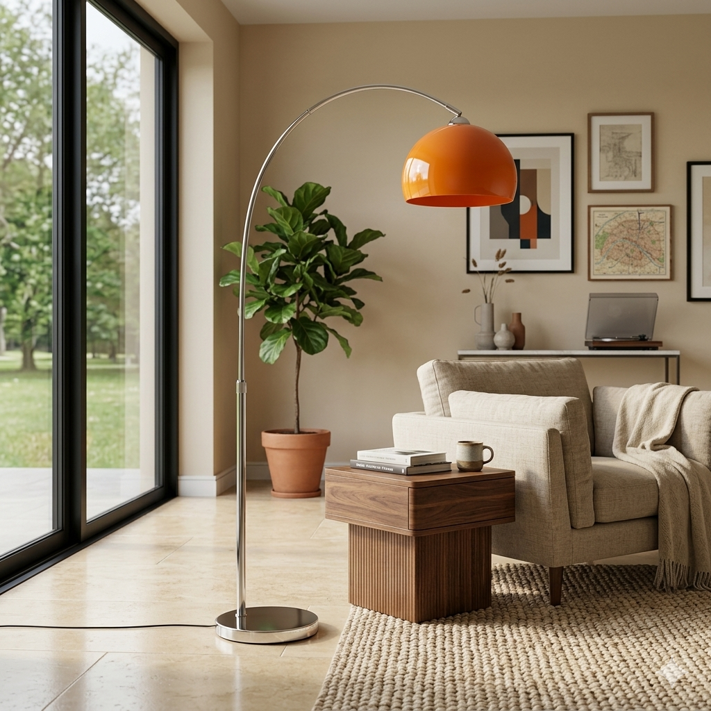 Lampadaire moderne en arc avec abat-jour en dôme acrylique et structure métallique de 220 cm de haut pour salon et coin lecture | Restfield