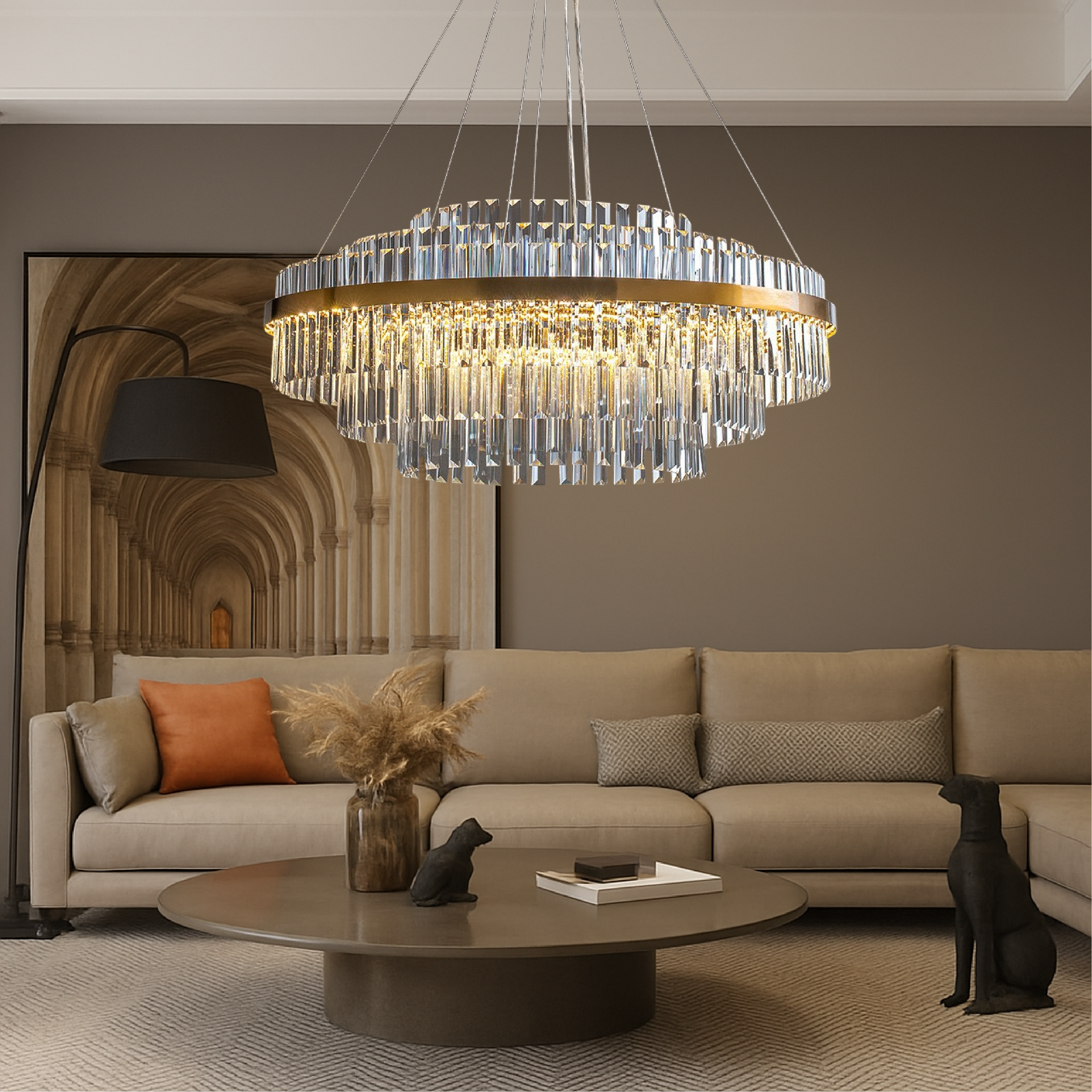 Luxe kristallen kroonluchter K9 kristal goud eettafel verlichting plafondlamp modern design rond rechthoek | Sansoti