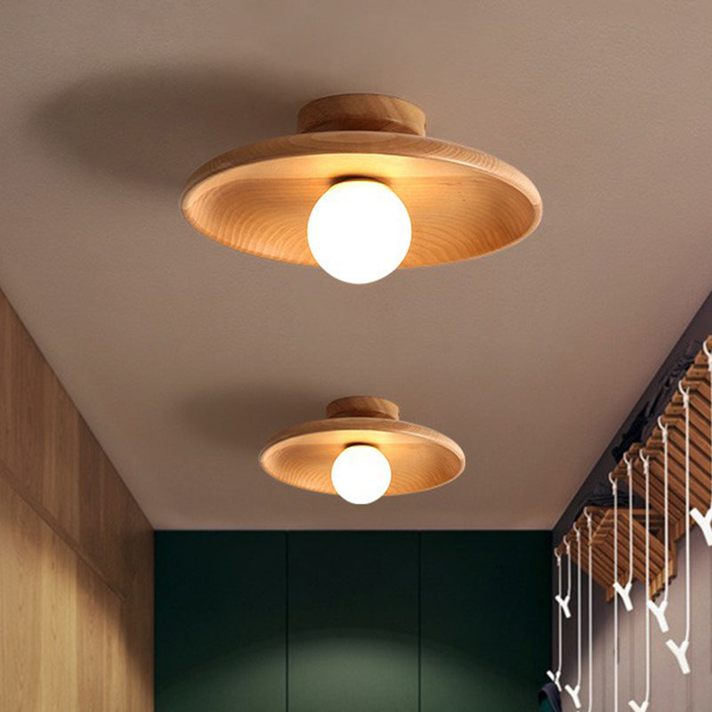 Houten Plafondlamp Minimalistisch Komvormig 28cm Bruin 1 Lichtpunt Semi-Flush Scandinavische Verlichting Hal Gang Keuken | Sansoti