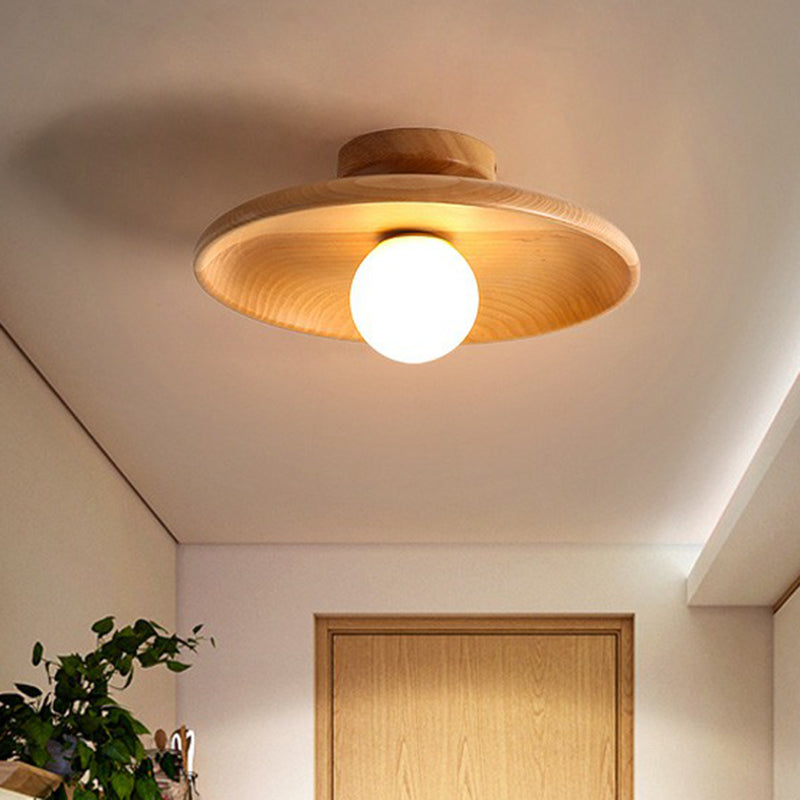 Houten Plafondlamp Minimalistisch Komvormig 28cm Bruin 1 Lichtpunt Semi-Flush Scandinavische Verlichting Hal Gang Keuken | Sansoti