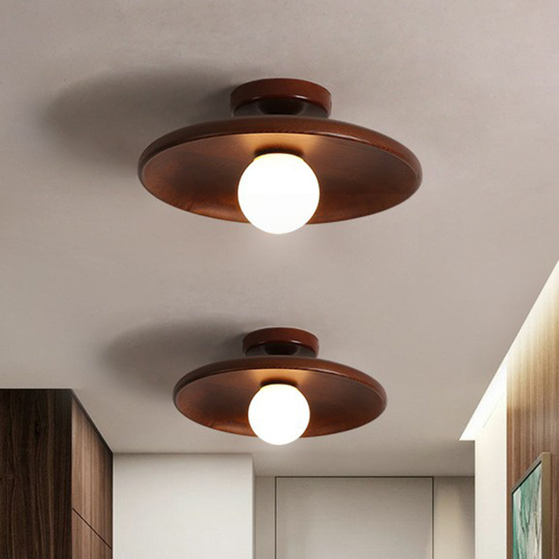Houten Plafondlamp Minimalistisch Komvormig 28cm Bruin 1 Lichtpunt Semi-Flush Scandinavische Verlichting Hal Gang Keuken | Sansoti