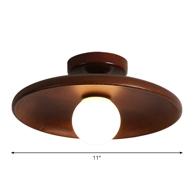 Houten Plafondlamp Minimalistisch Komvormig 28cm Bruin 1 Lichtpunt Semi-Flush Scandinavische Verlichting Hal Gang Keuken | Sansoti