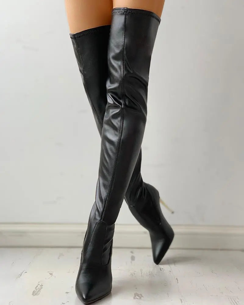 Tall Boots with Zip and Slim Heel - Elegant Black Knee-High Boots - Comfortable Stylish Women's Footwear | Sansoti