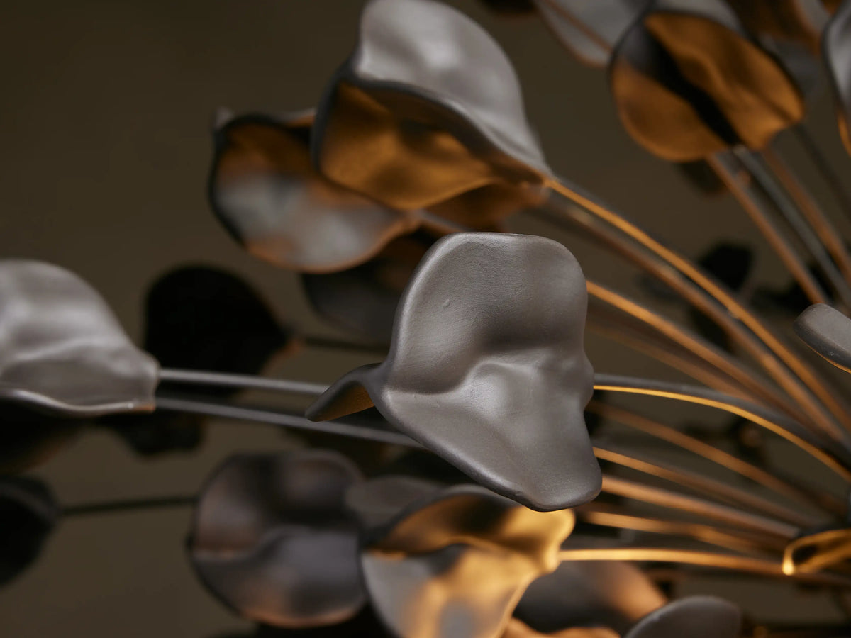 Keramische Kroonluchter met 160 Bladmotieven 106 cm Messing Ivoor Brons Ebben Woonkamer Eetkamer Plantinspiratie | Sansoti