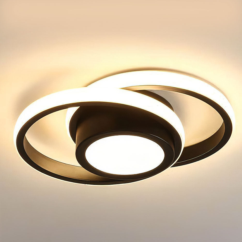 LED Plafondlamp Dubbele Ring Zwart Woonkamer Hal Moderne Plafondverlichting Minimalistisch Warm Licht | Sansoti