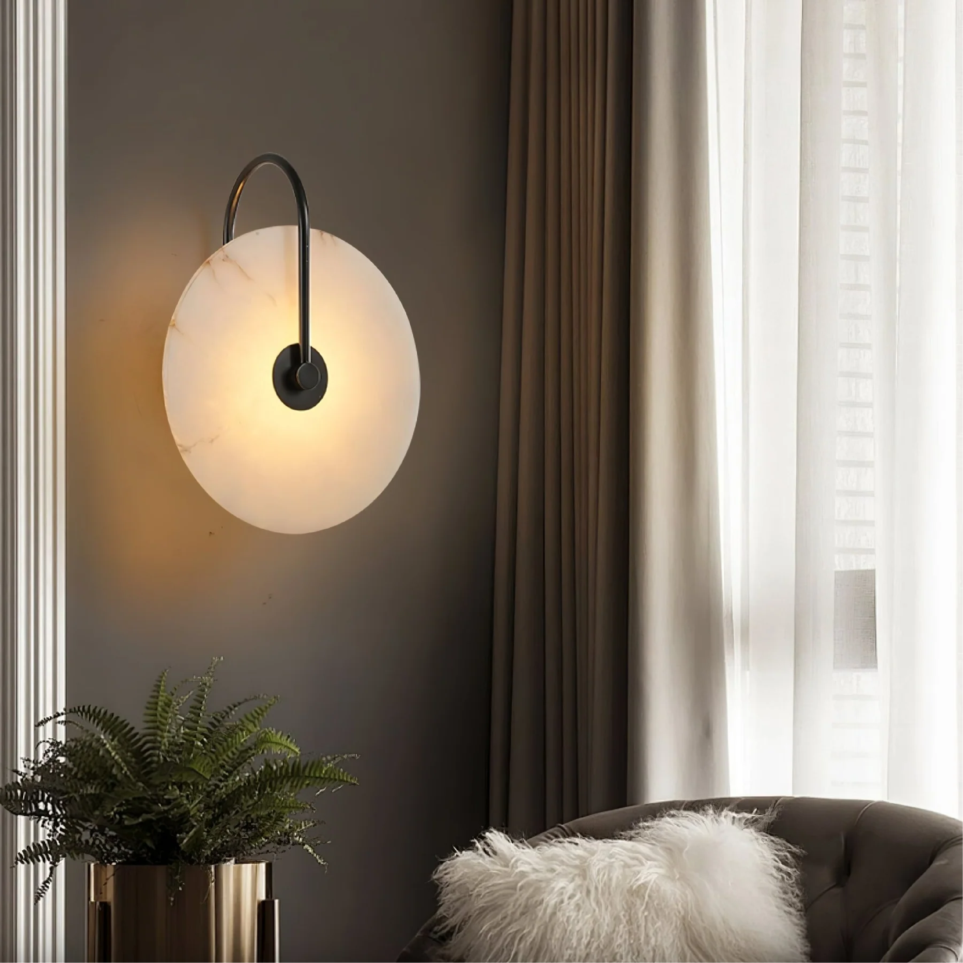 Applique Murale Marbre LED Ronde Albâtre Or Minimaliste Luxe Salon Chambre | Restfield