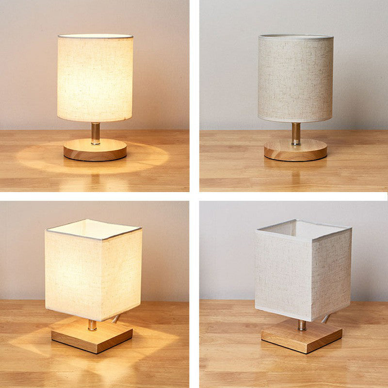 Minimalistische Tafellamp van Vlas en Hout met Rechthoekige Kap – Sfeervolle Verlichting voor Slaapkamer Nachtkastje Bureau Kleine Ruimtes Modern Design | Sansoti