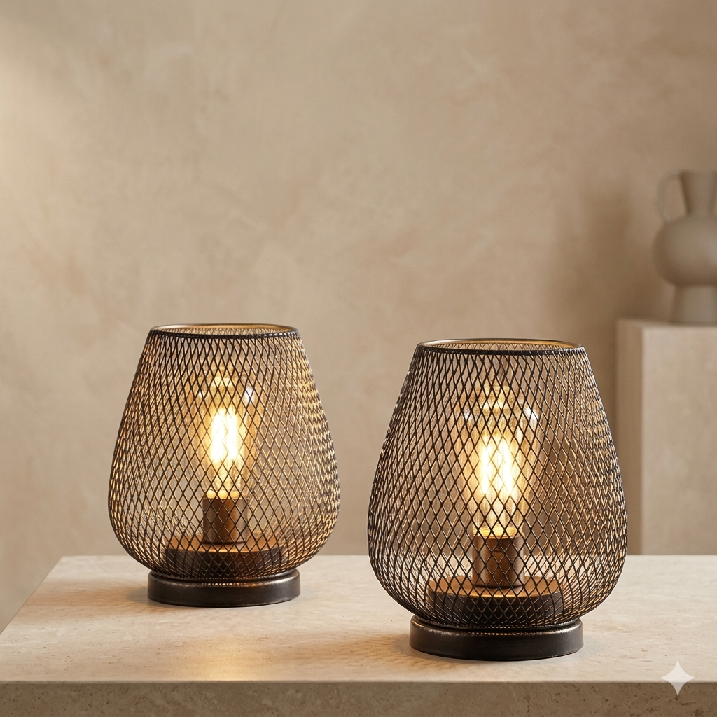 Tafellamp Draadloos Oplaadbaar Metaal Gaas Warm Wit LED Sfeerverlichting Binnen Buiten | Sansoti