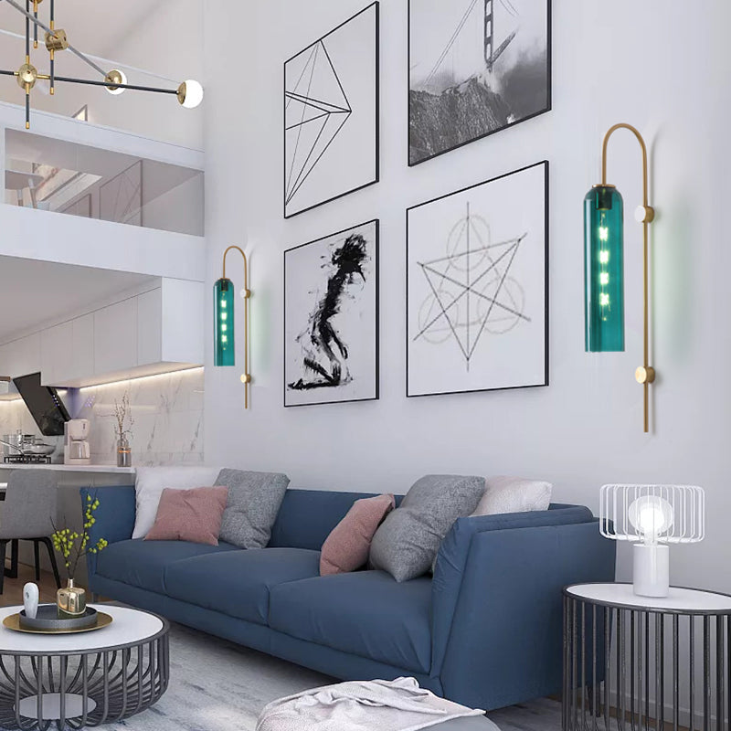 Mid-Century Wandlamp Metalen Zwanenhals met Geribbelde Glazen Kap | Sansoti