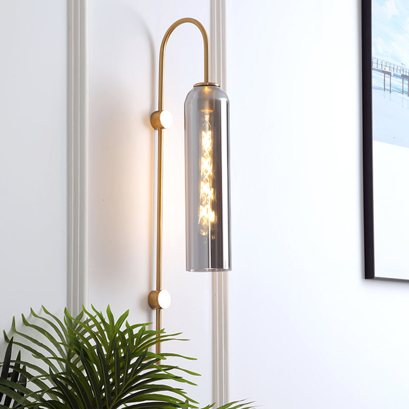 Mid-Century Wandlamp Metalen Zwanenhals met Geribbelde Glazen Kap | Sansoti