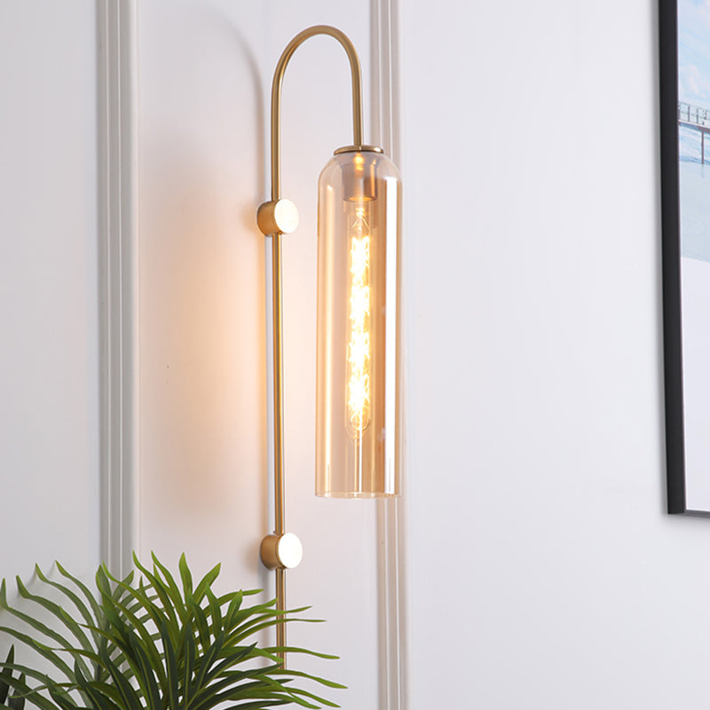 Mid-Century Wandlamp Metalen Zwanenhals met Geribbelde Glazen Kap | Sansoti