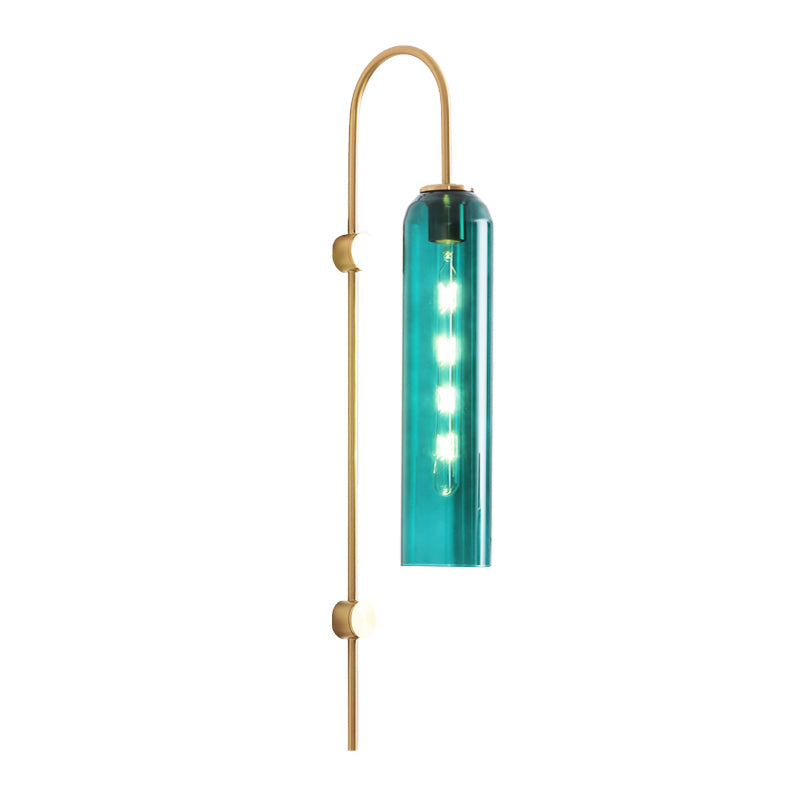 Mid-Century Wandlamp Metalen Zwanenhals met Geribbelde Glazen Kap | Sansoti