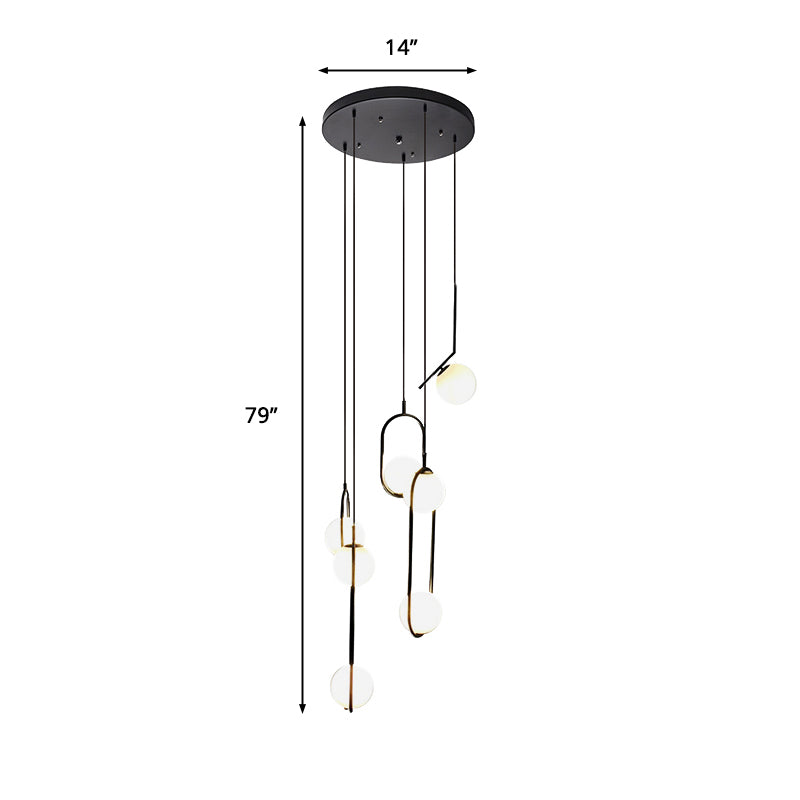 Glazen Bolkroonluchter – Zwart Metalen Hanglamp met Meerdere Glazen Bollen voor Trappenhuis, Eetkamer, Woonkamer | Sansoti