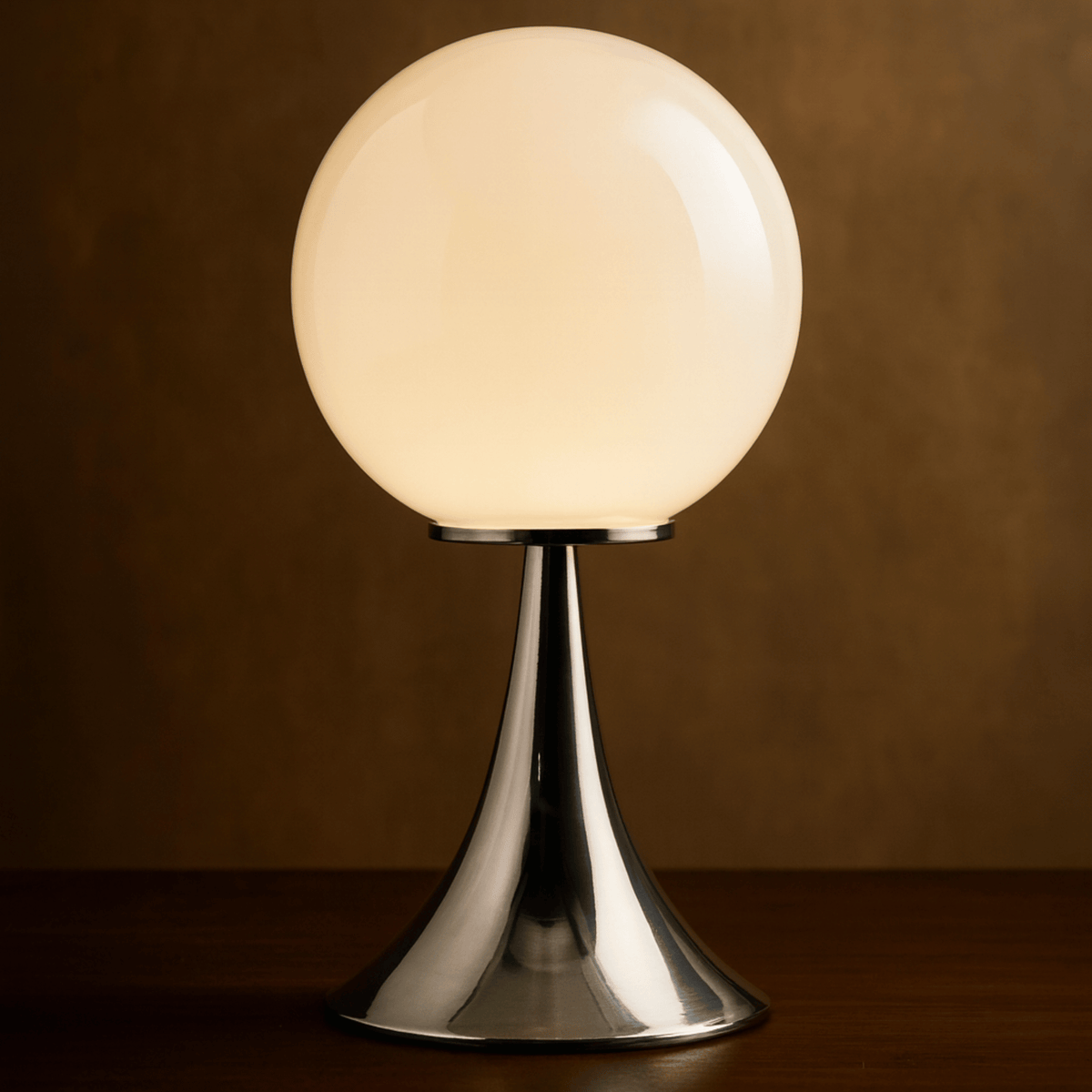 Tischleuchte mit Glaskugel und Metallfuß, Ambientebeleuchtung, Nachttisch, Schlafzimmer, Weiß, Orange, Rosa, Creme, Design | Sansoti