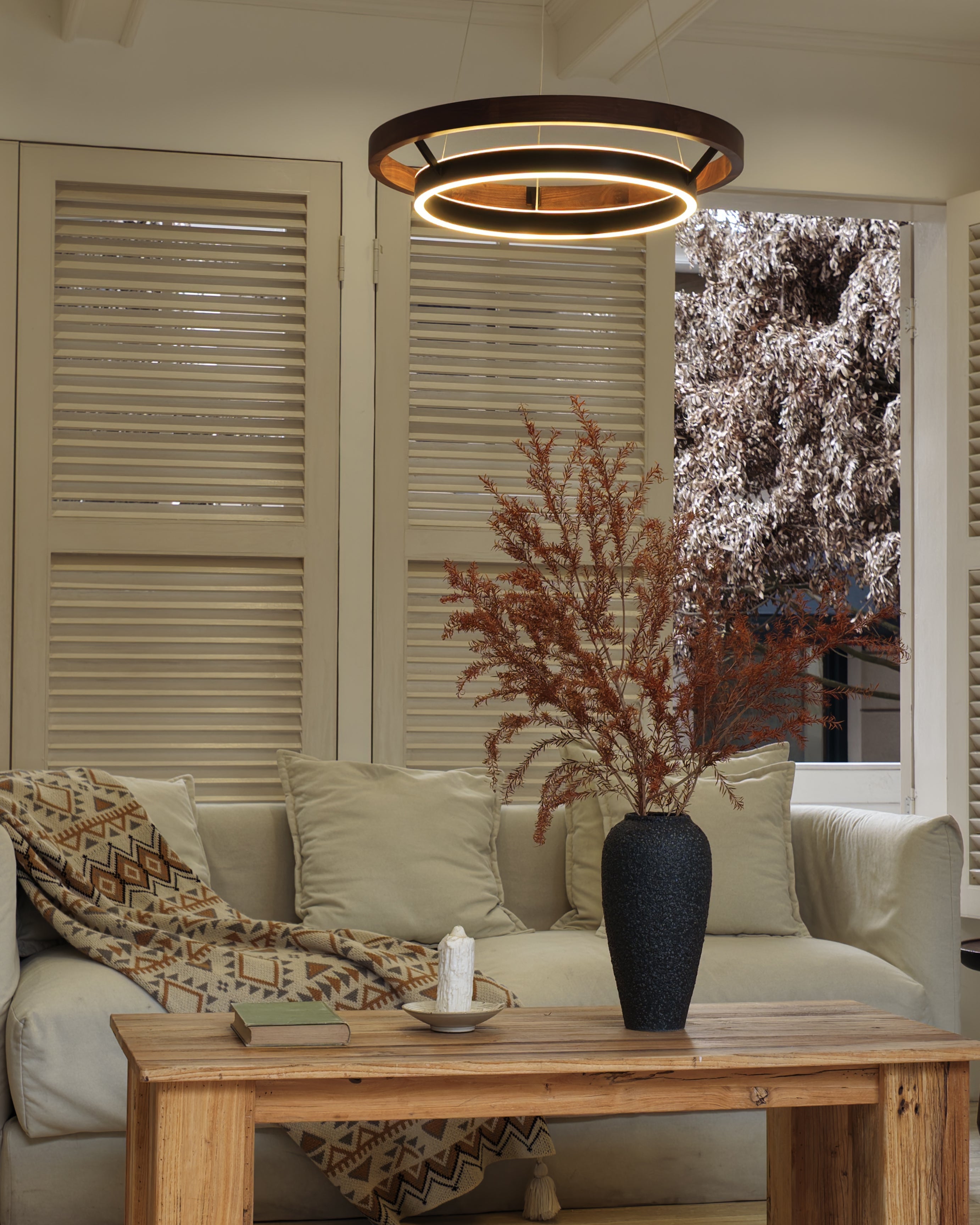 Holz-Ring-Kronleuchter LED Eingebaut Warmweiß Dimmbar Esszimmer Wohnzimmer Deckenlampe Modern Bauernhaus | Restfield