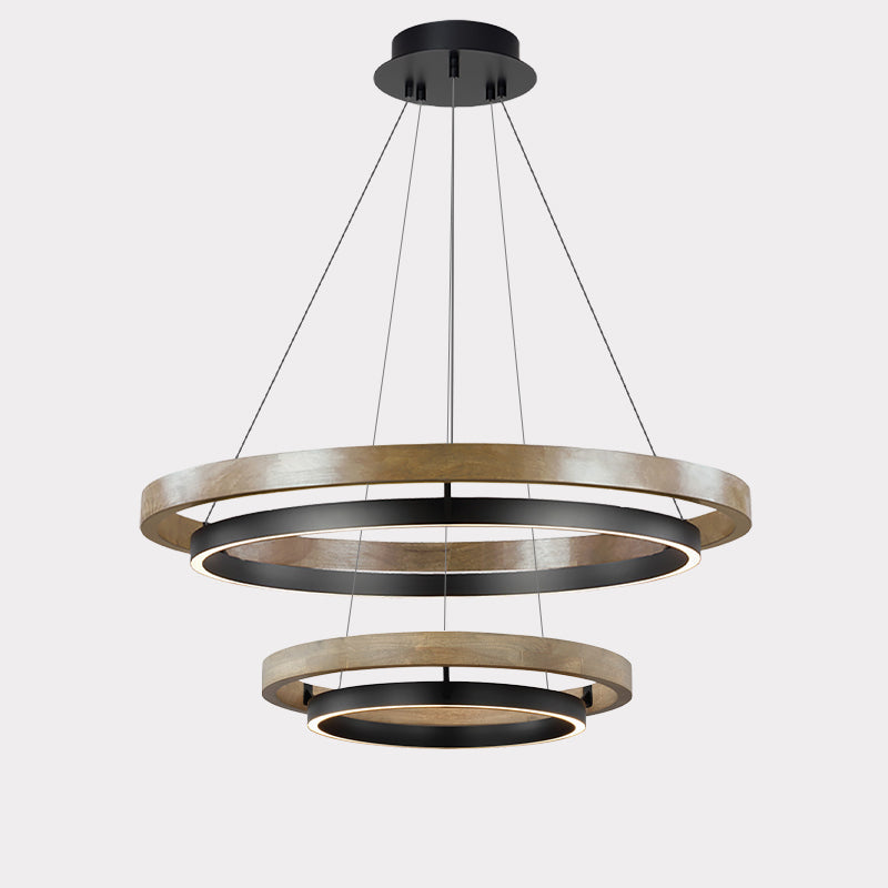 Holz-Ring-Kronleuchter LED Eingebaut Warmweiß Dimmbar Esszimmer Wohnzimmer Deckenlampe Modern Bauernhaus | Restfield