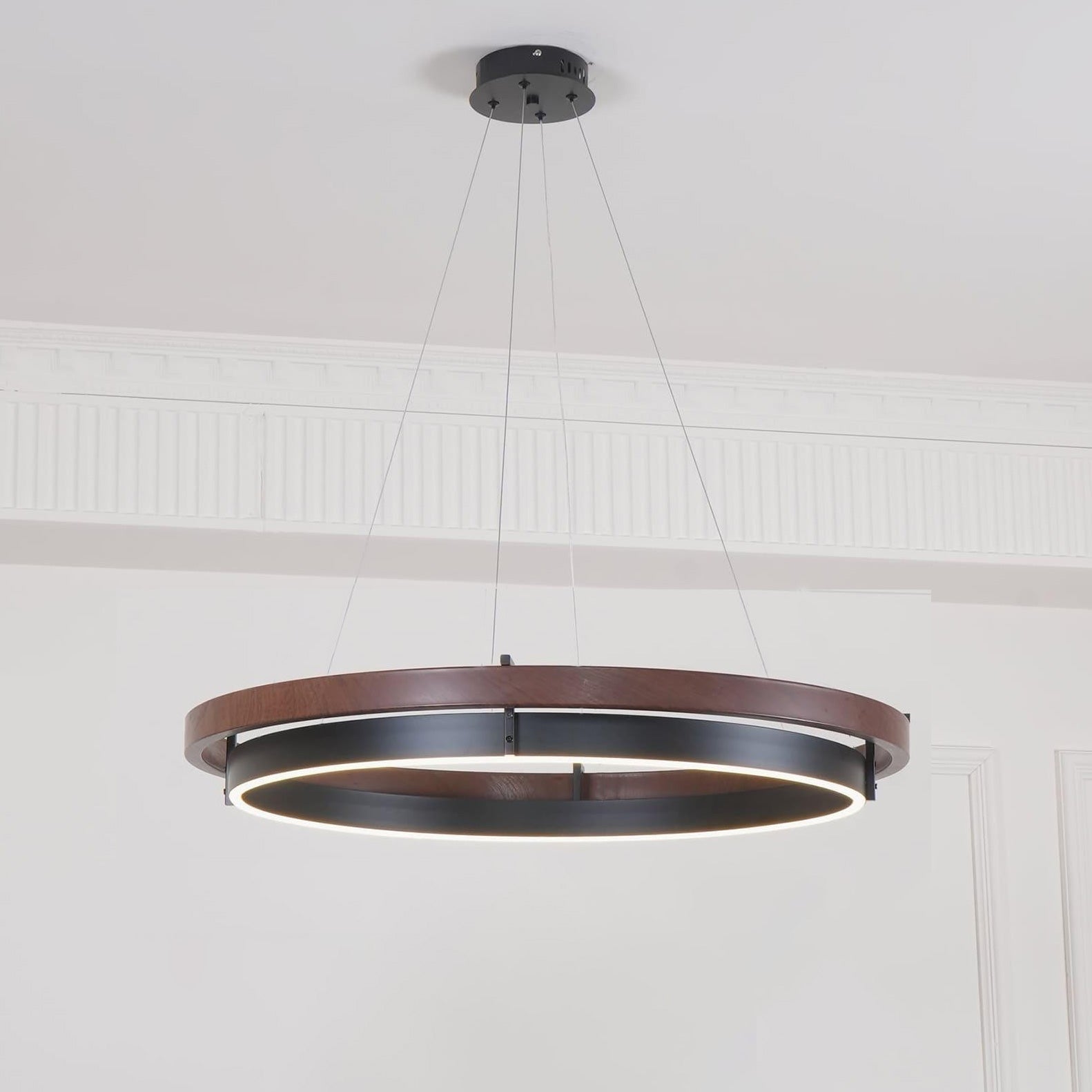 Holz-Ring-Kronleuchter LED Eingebaut Warmweiß Dimmbar Esszimmer Wohnzimmer Deckenlampe Modern Bauernhaus | Restfield