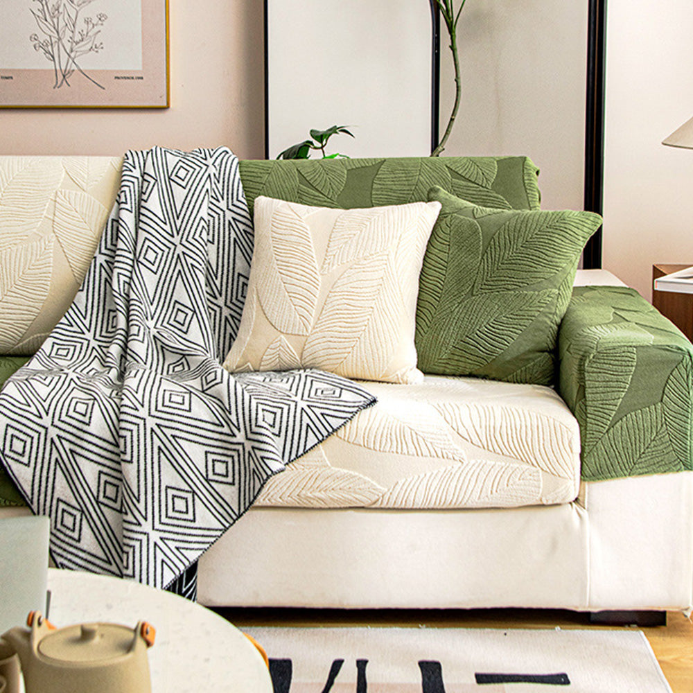 Wasserabweisender Sofabezug mit Blattmuster - Stretch-Jacquard aus Samt - Kratzschutz-Möbelschutz | Sansoti