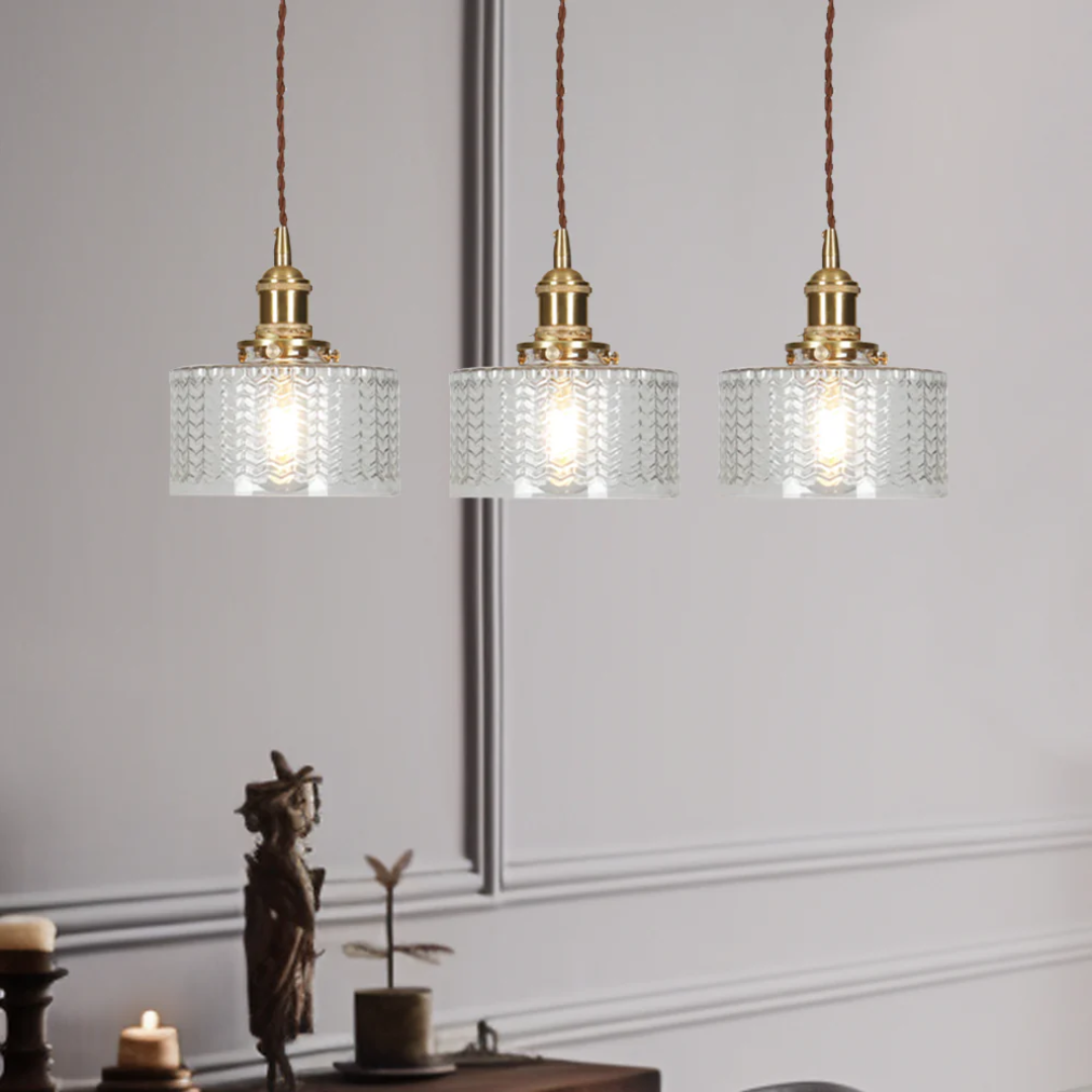 Quilivon Hanglamp Glas Messing Groen E27 Keuken Eettafel Retro Verlichting Geribbeld Glas Design | Sansoti
