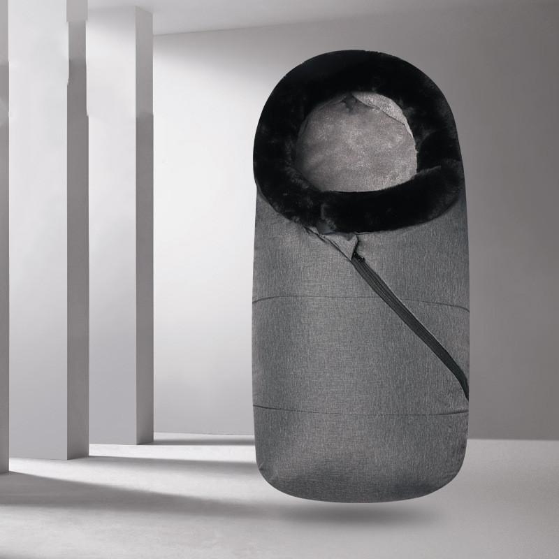 Warmer Fußsack für Kinderwagen, Winterschlafsack für Babys, universell mit Reißverschluss, Schwarz Grau, winddicht | Sansoti