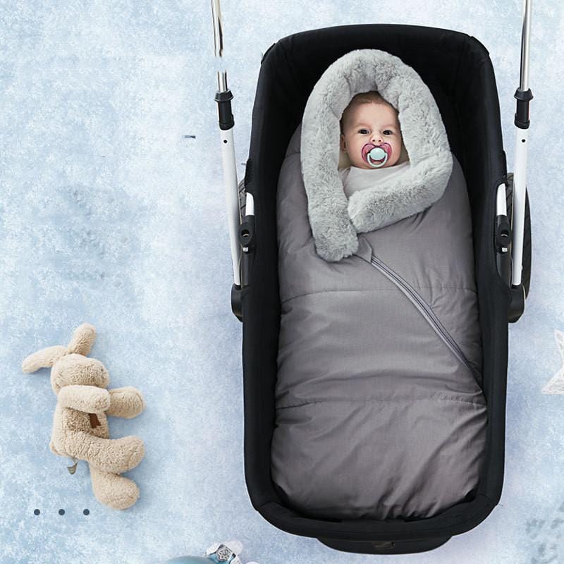Warmer Fußsack für Kinderwagen, Winterschlafsack für Babys, universell mit Reißverschluss, Schwarz Grau, winddicht | Sansoti