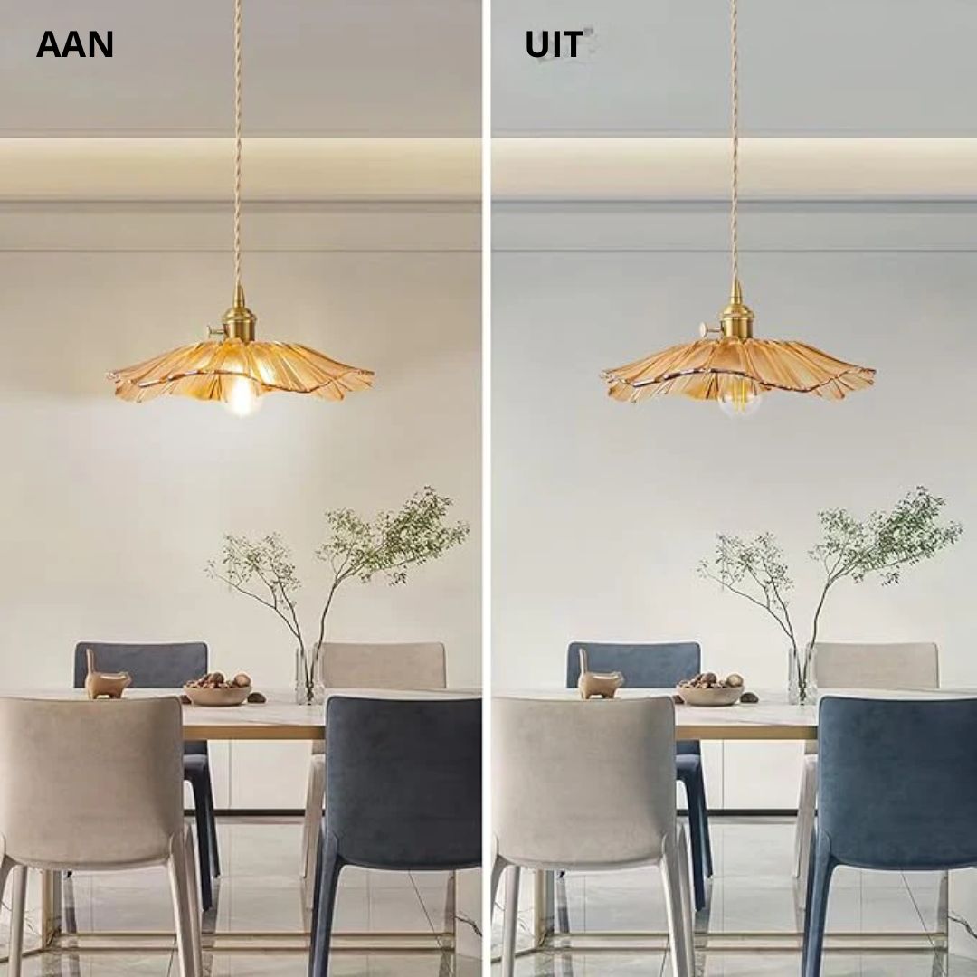 Sansoti | Cullivan Bloemvormige Hanglamp – Glazen Hanglamp met Gouden Fitting voor Woonkamer & Eetkamer
