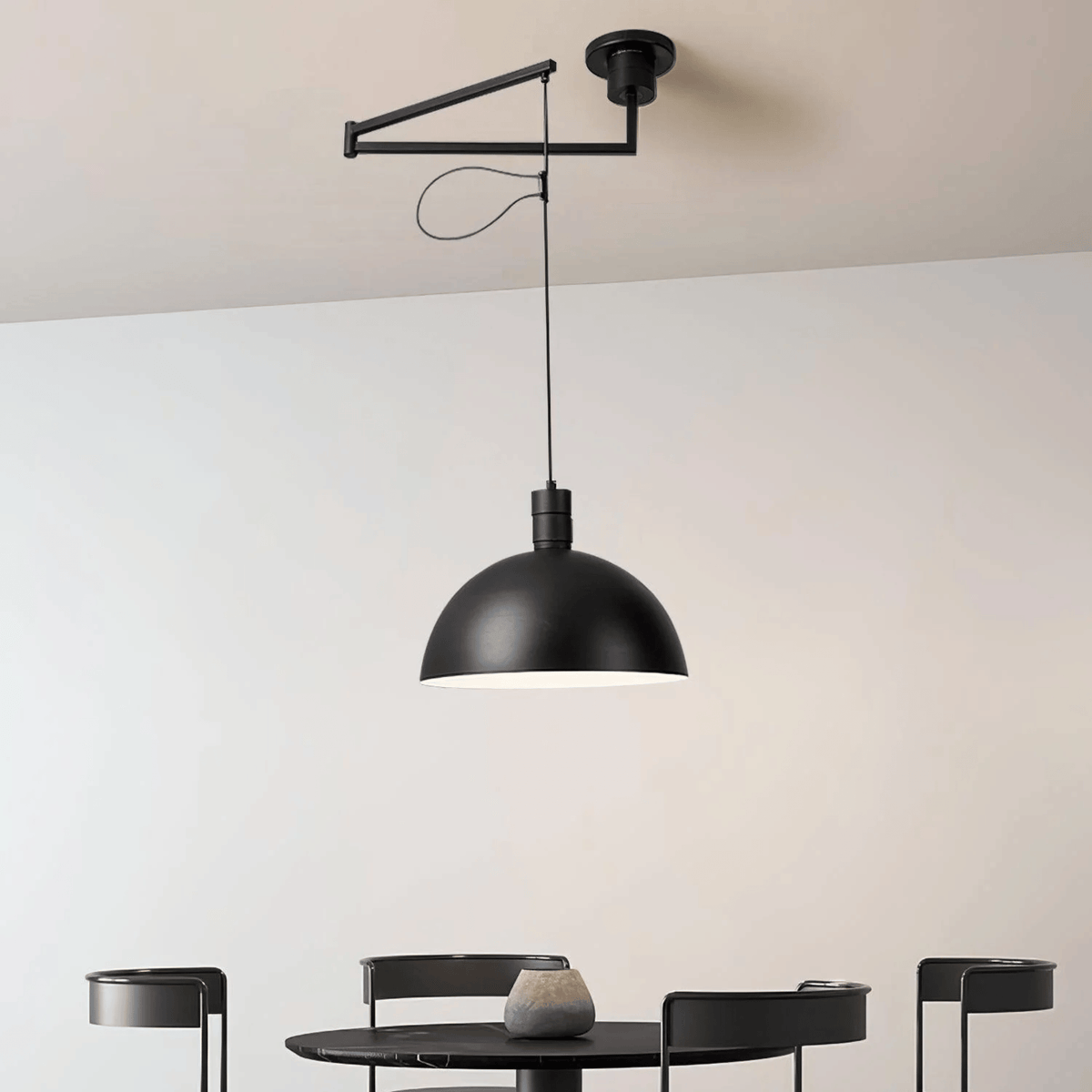 Adjustable Pendant Light with Swing Arm Chrome Metal 35cm Dimmable Scandinavian Design Kitchen Dining Room Living Room | Sansoti