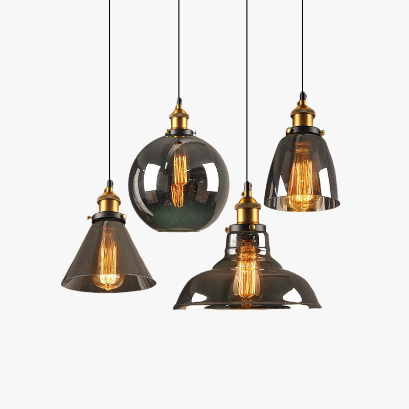 Industriële Glazen Hanglamp Metaal E27 Verstelbaar Snoer Transparant Amber Rookgrijs Binnenverlichting | Sansoti