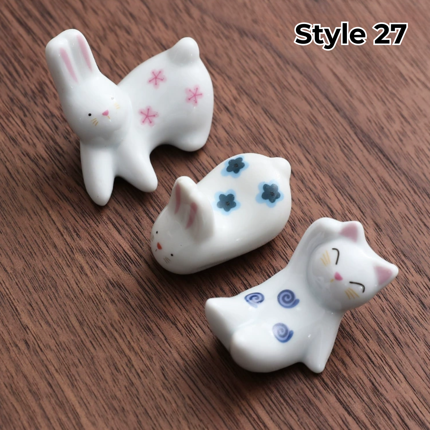 Support à baguettes en céramique avec motifs animaux et fruits – Lot de 3 | Sansoti