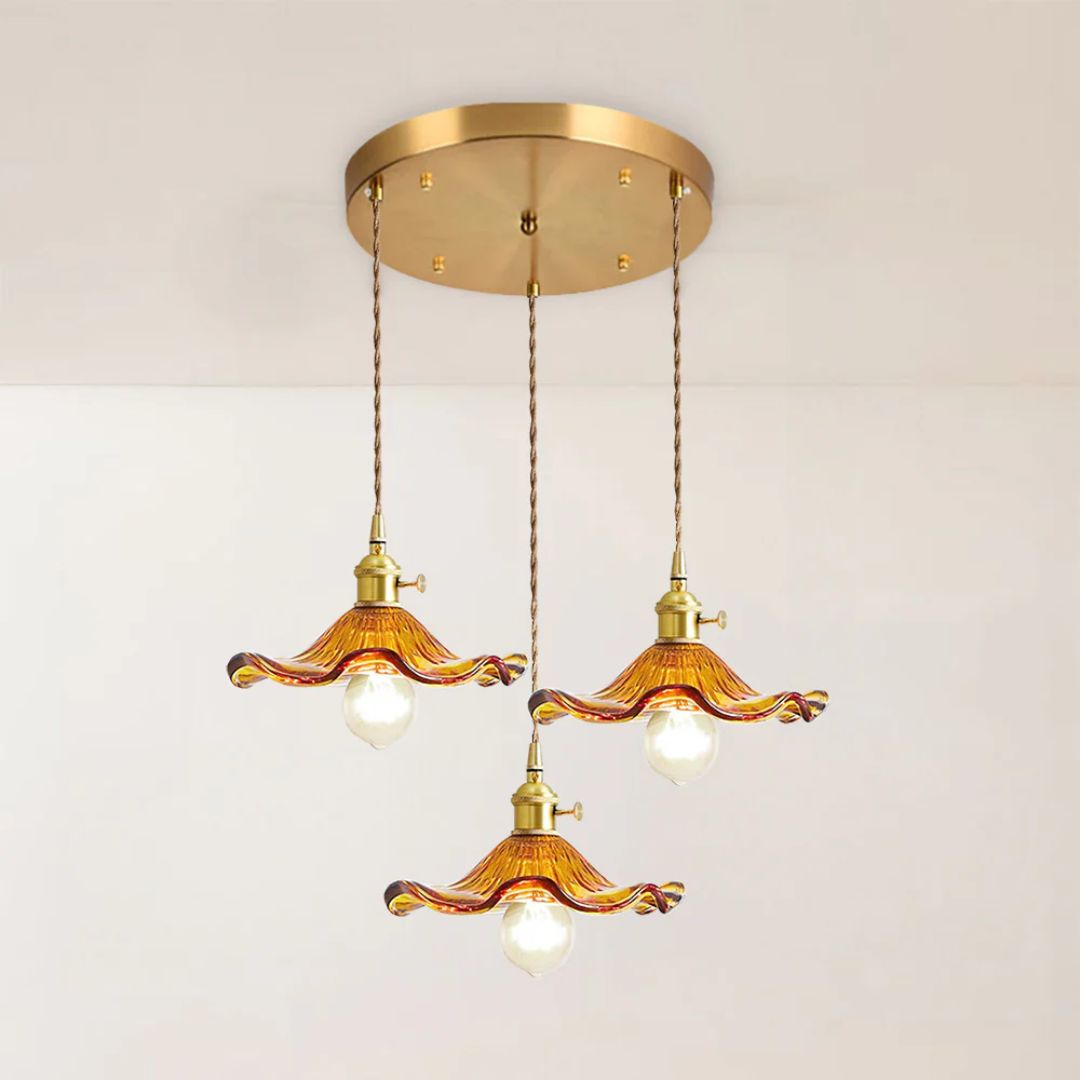 Hängelampe Glas E27 23cm Grün Messing Blumenform Esstisch Schlafzimmer Retro Beleuchtung Vintage Hängelampe | Restfield