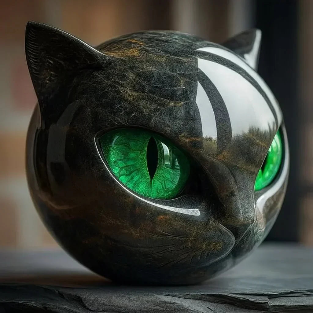 Decoratieve Kattenkop Sculptuur – Glanzende Afwerking met Hypnotiserende Ogen | Sansoti