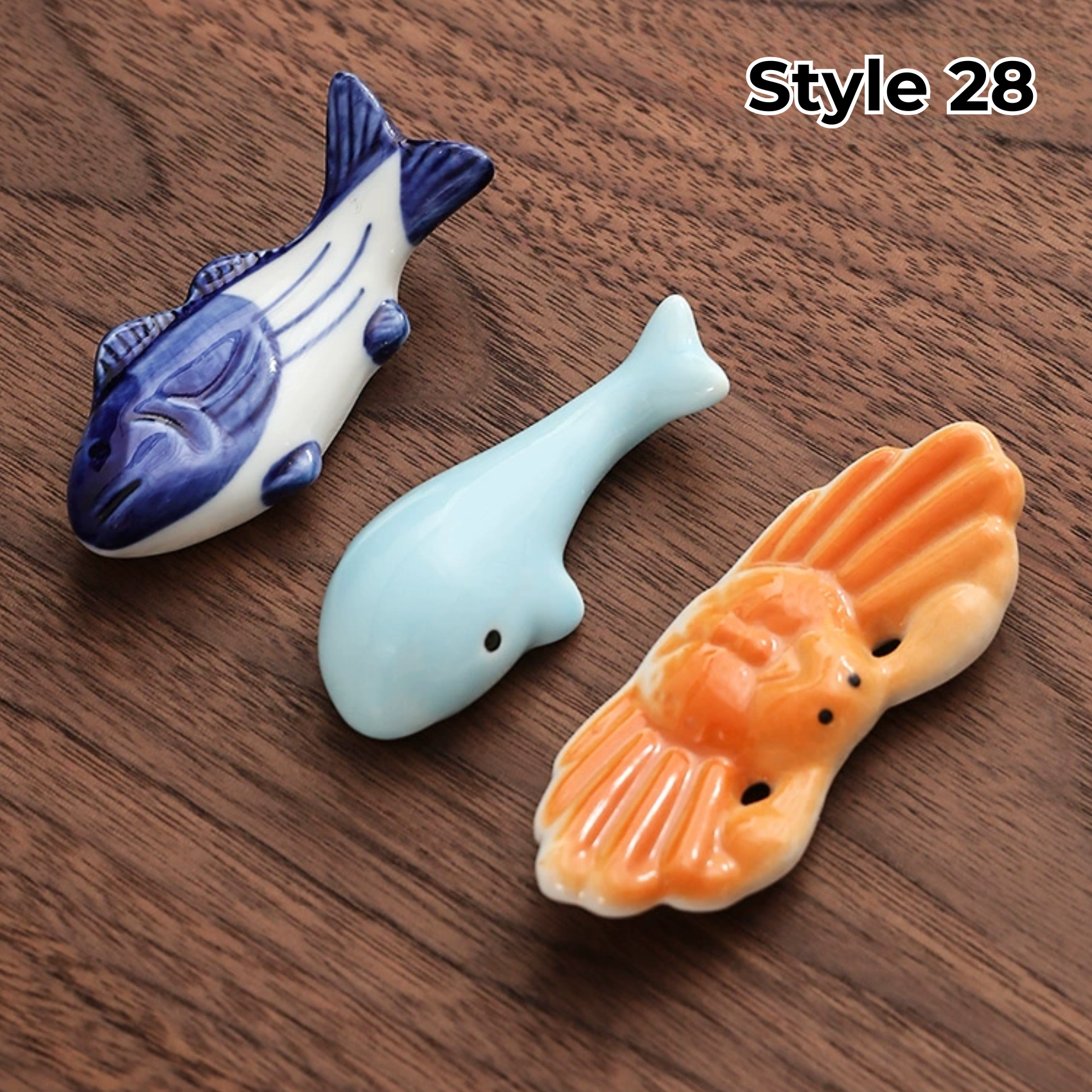 Support à baguettes en céramique avec motifs animaux et fruits – Lot de 3 | Sansoti