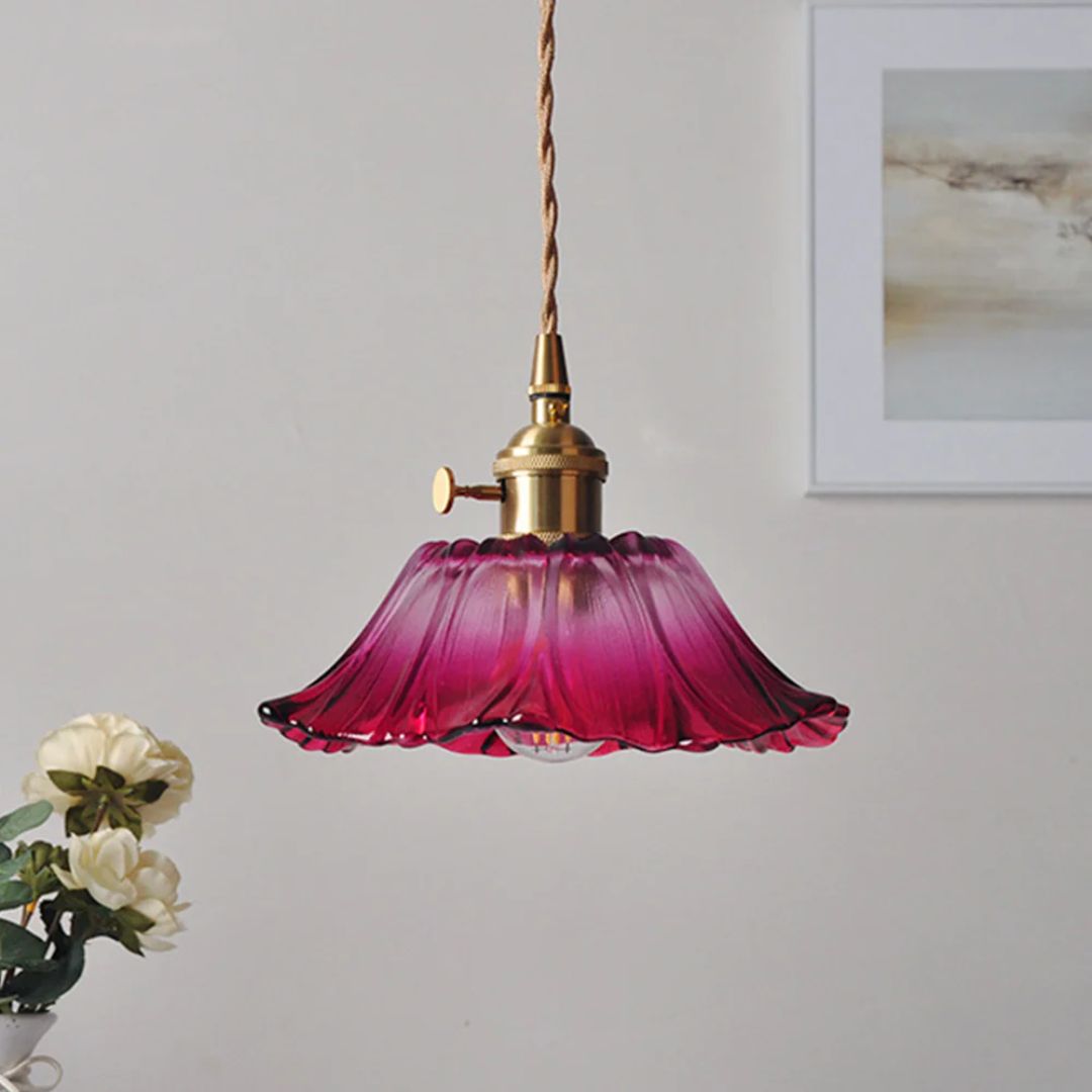 Cullivan Flower Hanglamp Glas Metaal Rood E27 Eettafel Verlichting Vintage Bloem Lamp Hal Sfeerverlichting | Sansoti