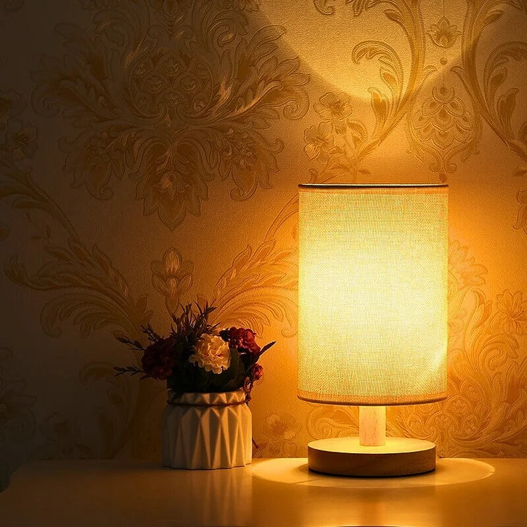 Organische Tafellamp Hout & Linnen – Dimbaar met Afstandsbediening & Touch | 3 Lichtkleuren | Sansoti