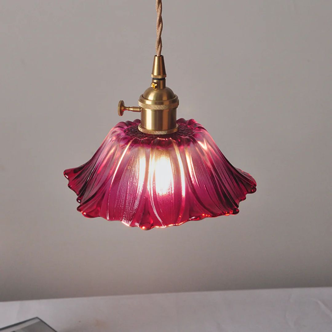 Cullivan Flower Hanglamp Glas Metaal Rood E27 Eettafel Verlichting Vintage Bloem Lamp Hal Sfeerverlichting | Sansoti