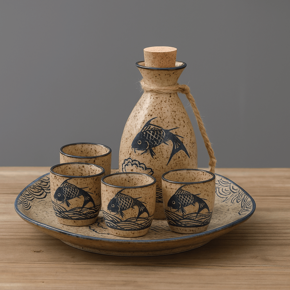 Keramik-Sake-Set mit Karaffe und Tassen Japanisches Design Getränkeservice zum Warm- oder Kaltservieren 6- oder 8-teilig | Sansoti
