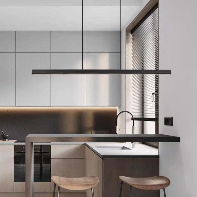 Lineare LED-Pendelleuchte Schwarz Braun Dimmbar 80-150cm Verstellbar Esszimmer Küche Modernes Design Skandinavisch | Sansoti