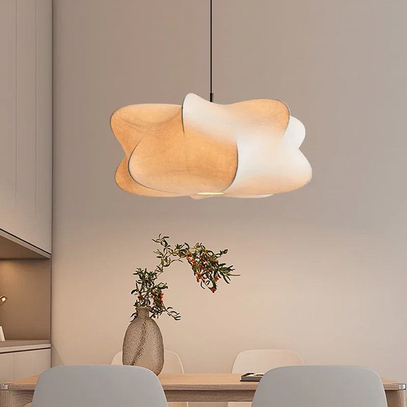 Hanglamp Wabi Sabi Zijde Metaal Beige E27 Eettafel Woonkamer Organisch Design Japandi Interieur Zachte Verlichting | Sansoti