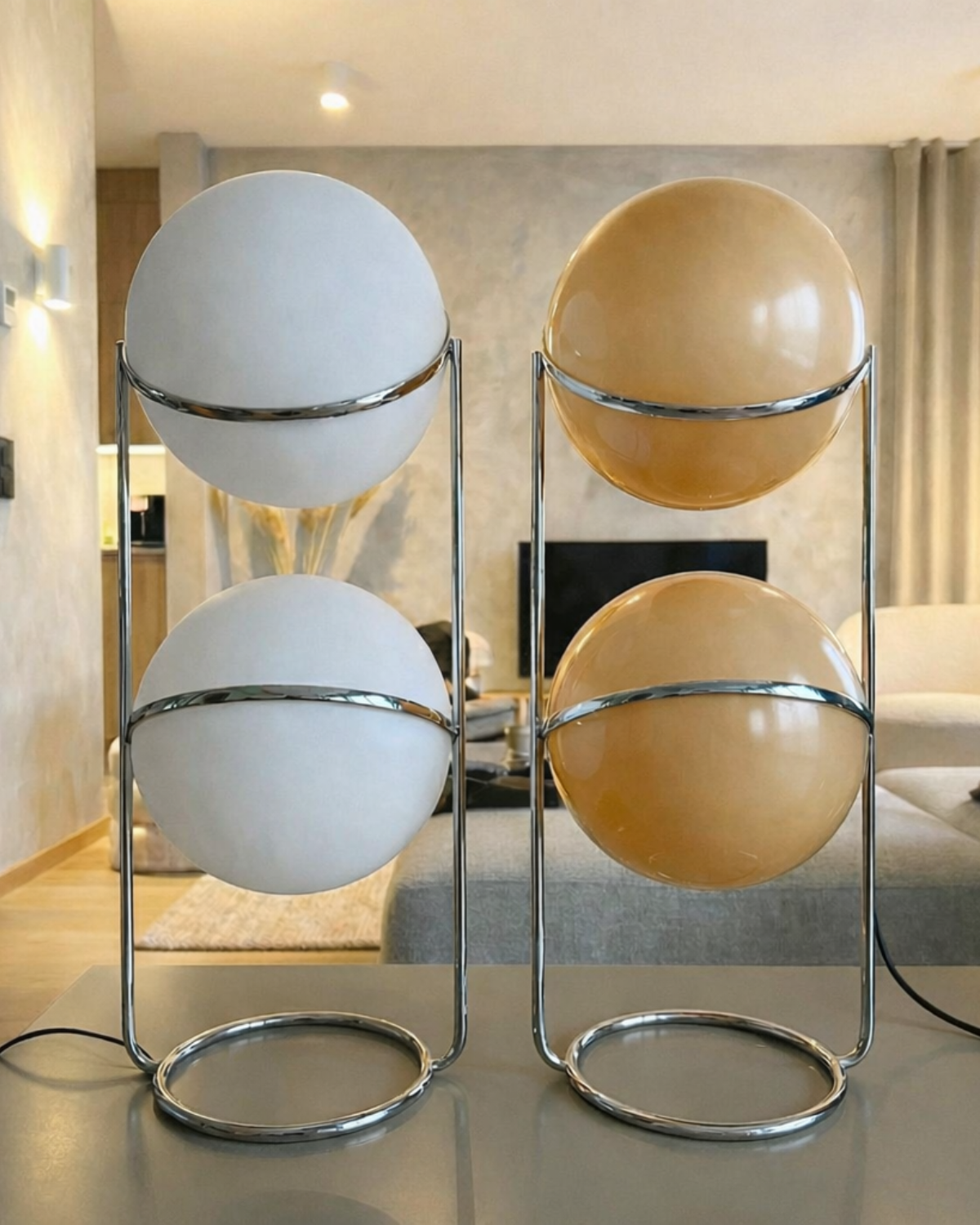 Moderne Vloerlamp met Chroomafwerking en Acrylbollen – Sfeervolle Verlichting voor Woonkamer en Slaapkamer | Sansoti
