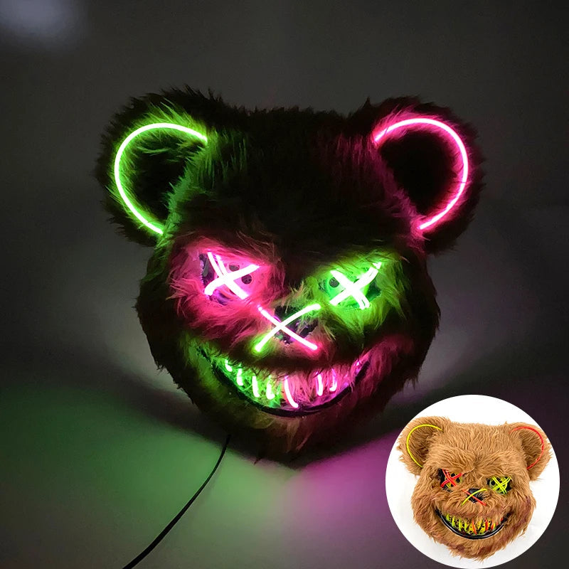 Oplichtend LED Neon Masker Beer Konijn Horror Halloween Griezelfeest Verkleedkostuum Spookhuis Party Decoratie | Sansoti