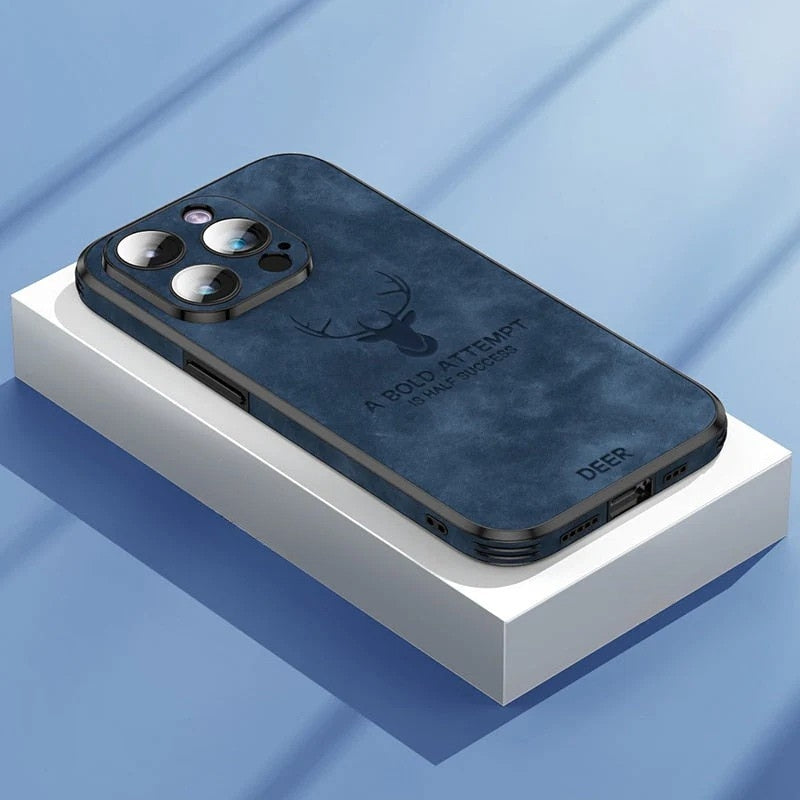 Luxe Wildleren iPhone Hoes Zwart Bruin Donkergroen Lichtblauw Beschermhoes met Shockabsorptie Camerabescherming | Sansoti