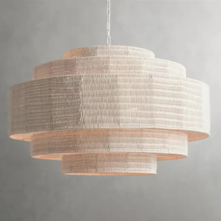 Lustre en rotin tressé, structure en fer à plusieurs niveaux, hauteur réglable, suspension pour éclairage de salle à manger et de salon | Sansoti