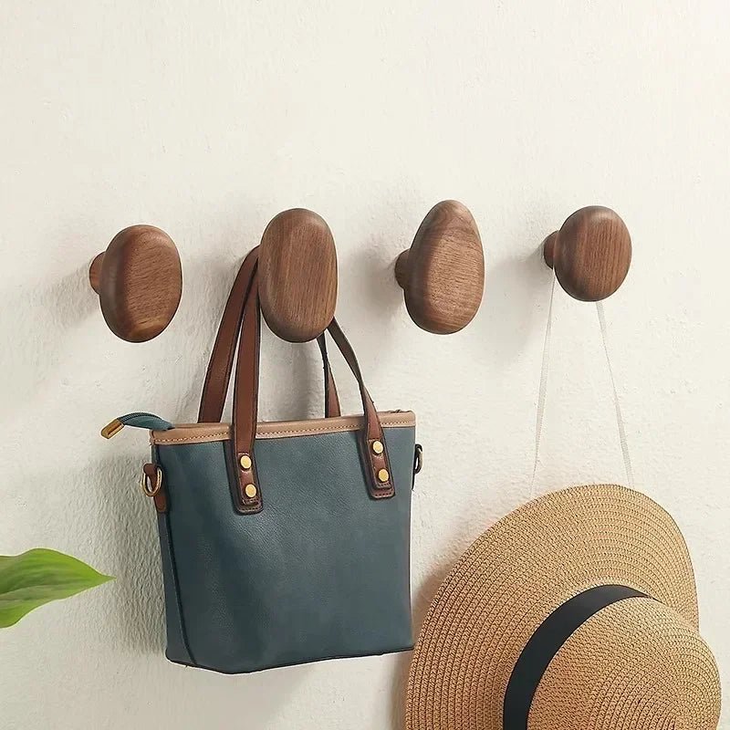 Wall-Mounted Coat Rack Solid Wood Set of 4 Natural Pebble Shapes Hallway Bathroom Bedroom Handmade Organic | Sansoti