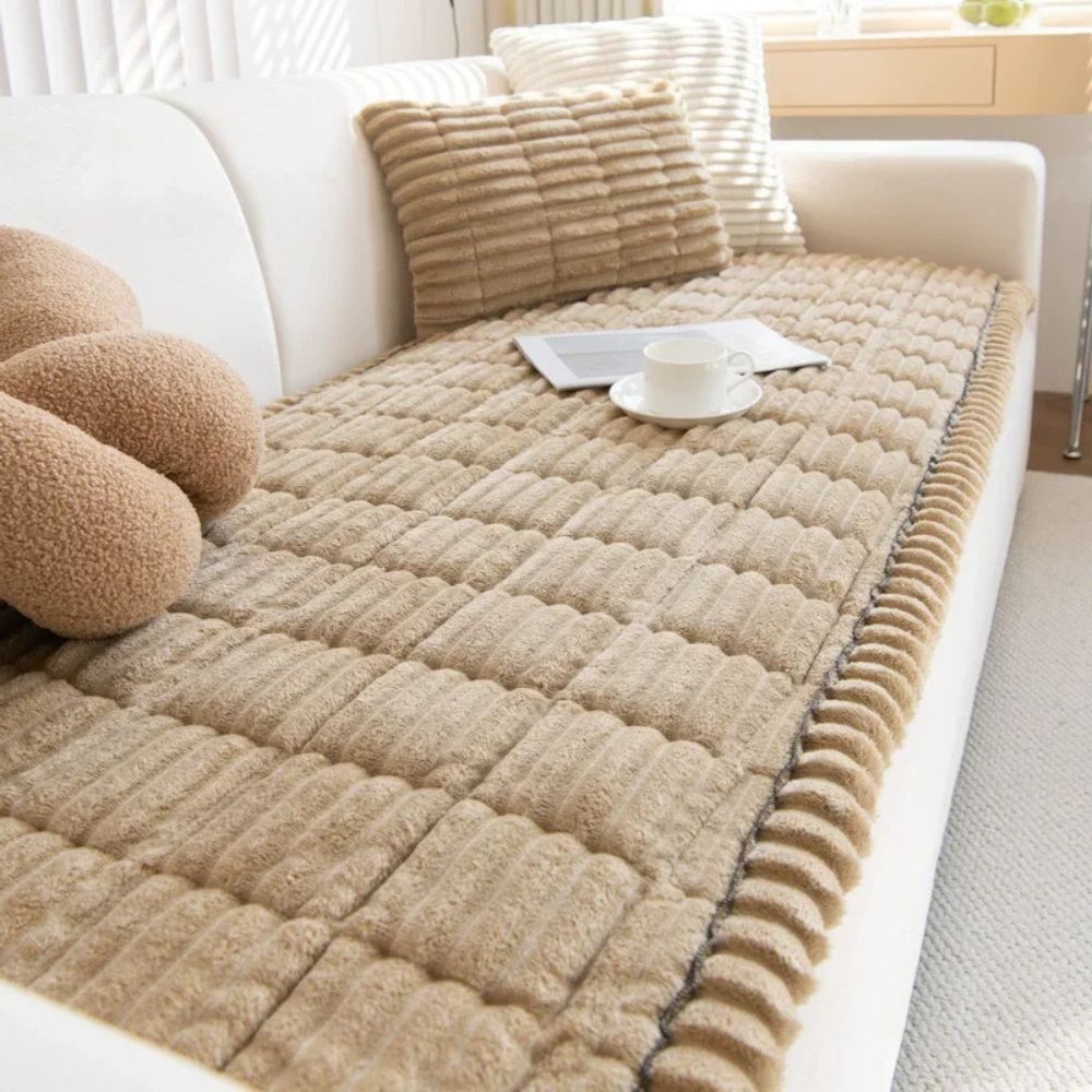 Plüsch-Sofabezug aus Polyester, rutschfest und gestreift, Möbelschutz und Sitzbezug für Sofas in verschiedenen Größen, Wohnzimmer | Sansoti
