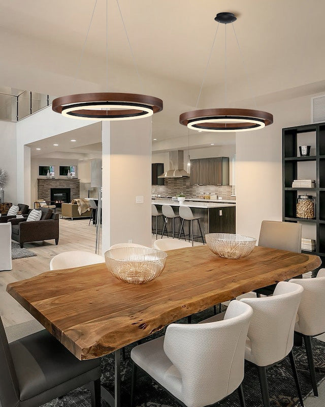 Holz-Ring-Kronleuchter LED Eingebaut Warmweiß Dimmbar Esszimmer Wohnzimmer Deckenlampe Modern Bauernhaus | Restfield