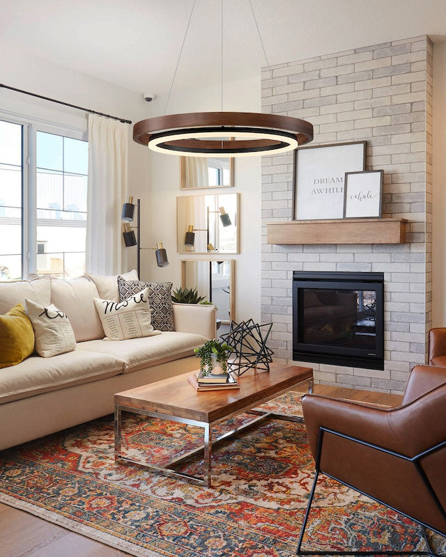Holz-Ring-Kronleuchter LED Eingebaut Warmweiß Dimmbar Esszimmer Wohnzimmer Deckenlampe Modern Bauernhaus | Restfield