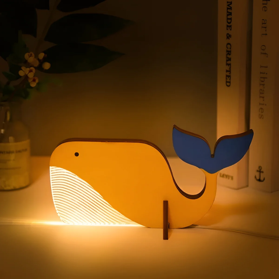 Houten Dierenlamp LED Tafellamp Warm Licht Nordic Design Sfeerlamp Toekan Pelikaan Walvis Kinderkamer Decoratie | Sansoti